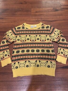 Pokemon Pikachu Knit Sweater Yellow Holiday Anime Girl Or Boys Youth Small  6/7